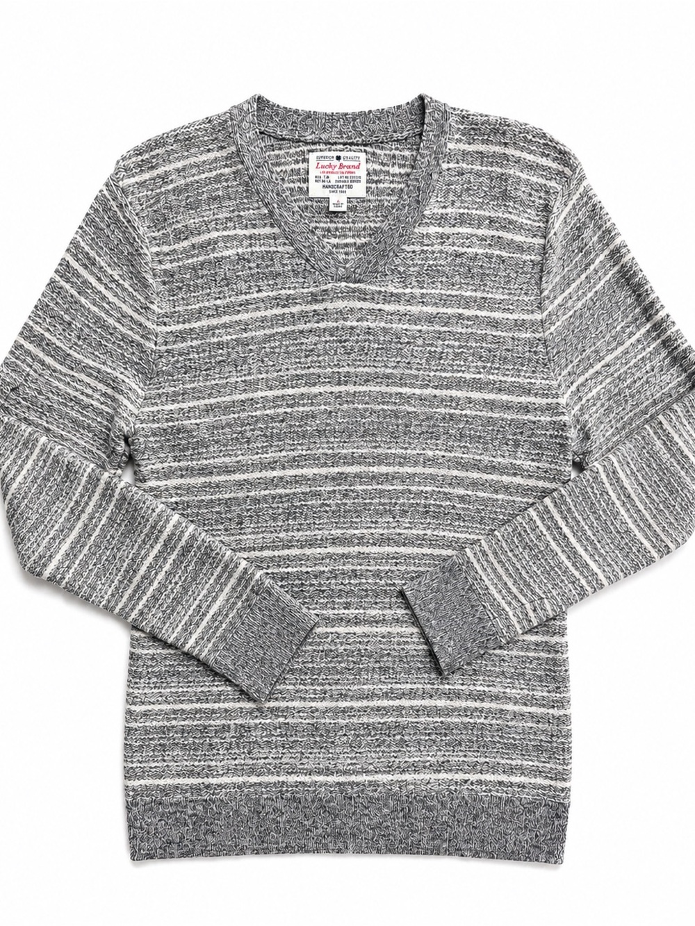 Lucky Brand Men’s Striped Knit V-Neck Sweater – Size L – Y2K / Vintage Style